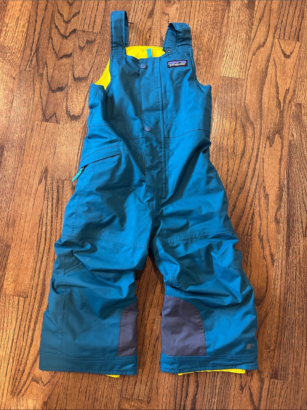 Patagonia Unisex Teal Snow Bibs with Yellow Accents